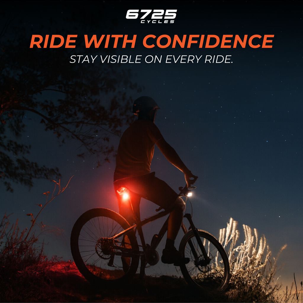 6725 Rear USB Bike Light mounted on bike saddle at night