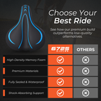 6725 Wide Blue Bike Saddle Seat comparison chart highlighting features and benefits over others.