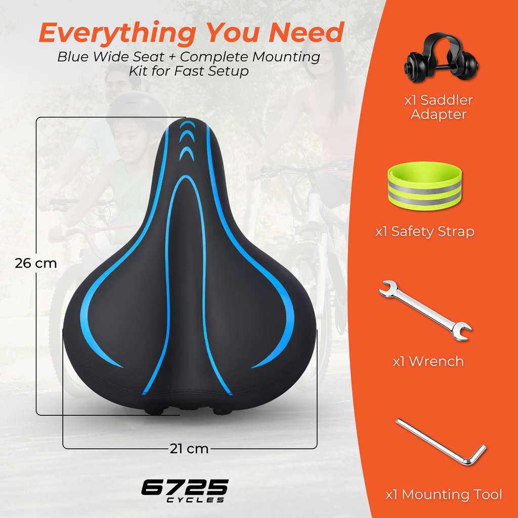 6725 Wide Blue Bike Saddle Seat