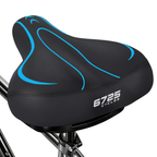 6725 Wide Blue Bike Saddle Seat with ergonomic design and cushioning for comfort during rides.