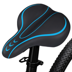 Close-up of the 6725 Wide Blue Bike Saddle Seat featuring ergonomic design and cushioning for cyclists.