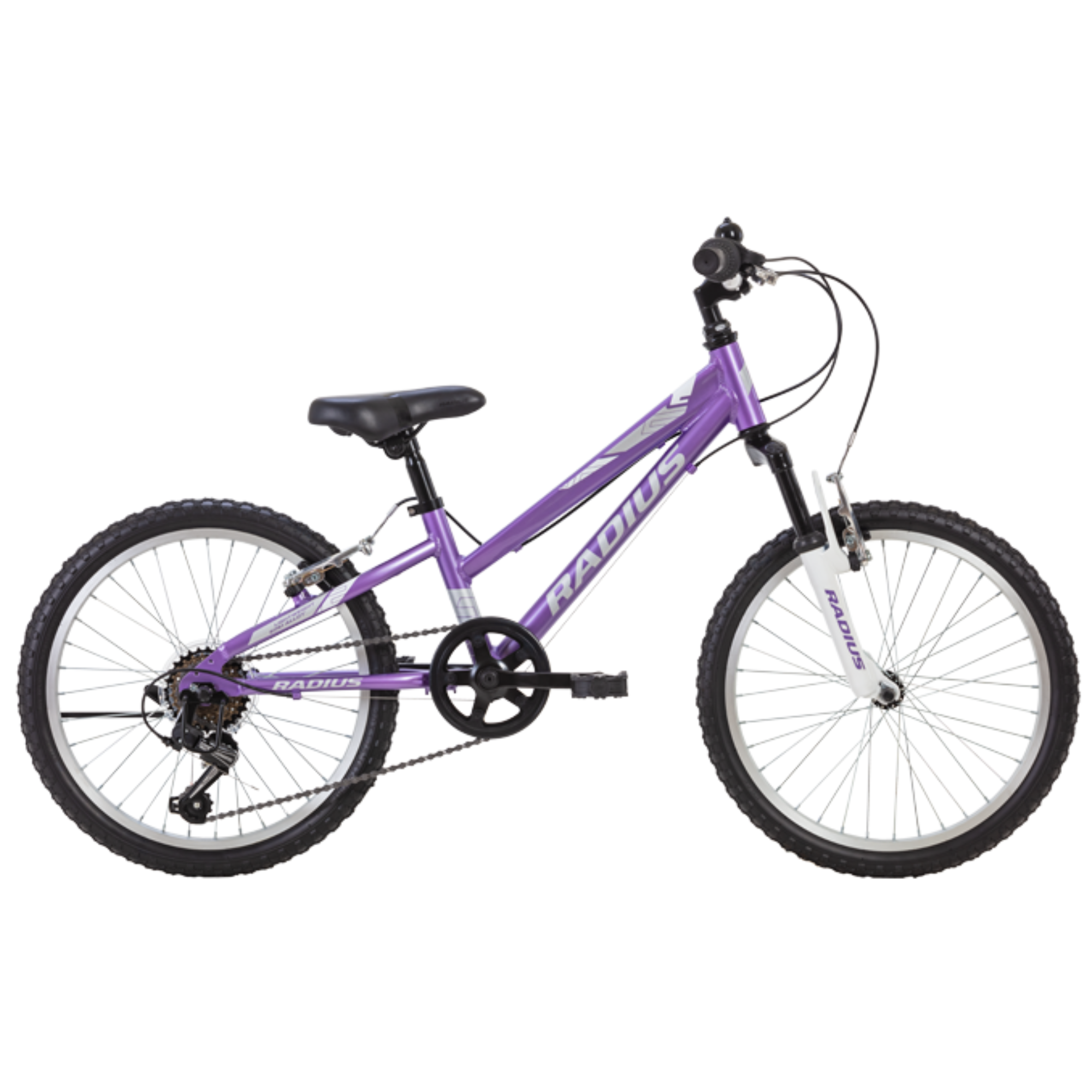 Radius Ponyridge AL 20 Kids Bike in purple color with junior MTB geometry for young riders.