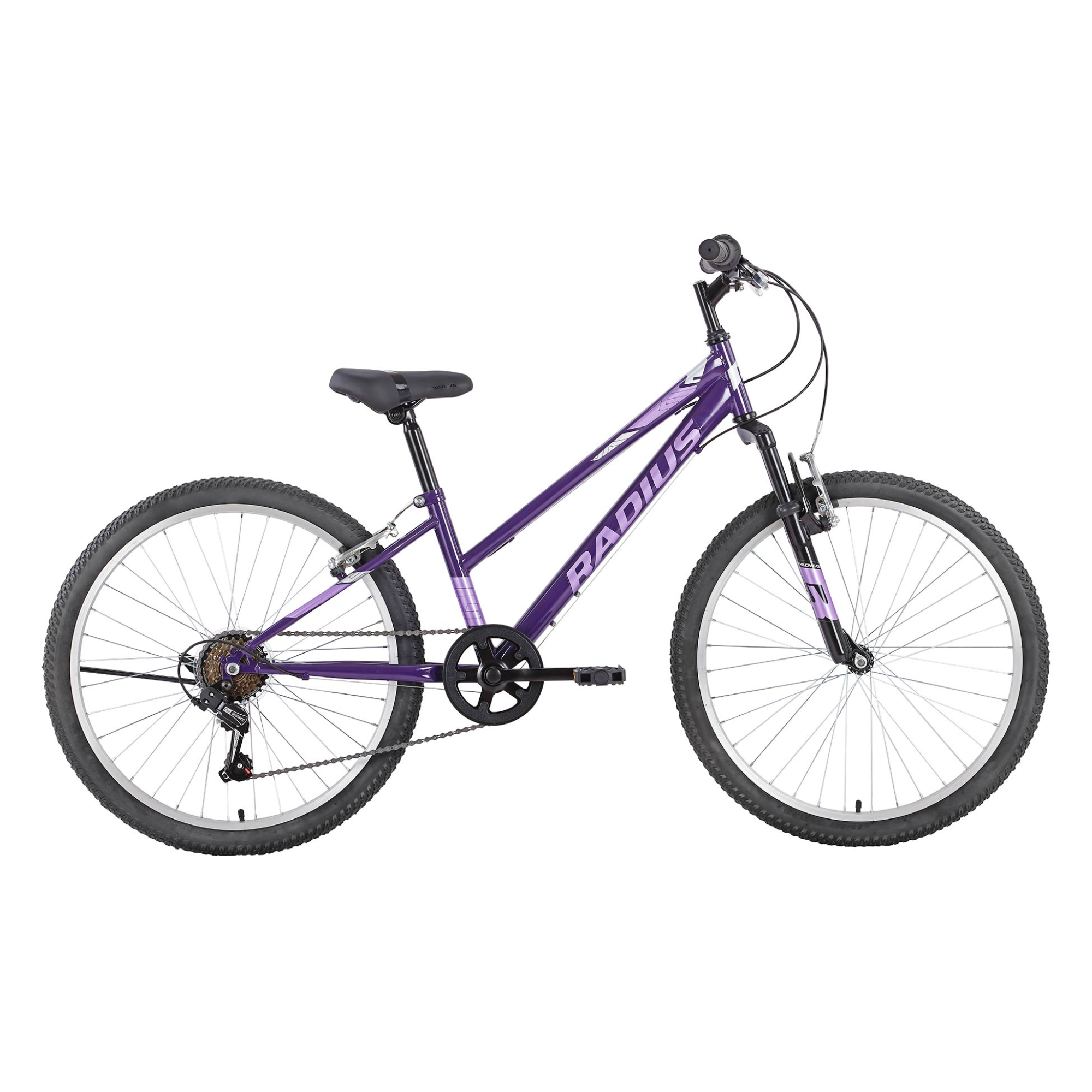 24-inch girls mountain bike with suspension fork and Shimano gears — Radius Lynx, Broome Cycles