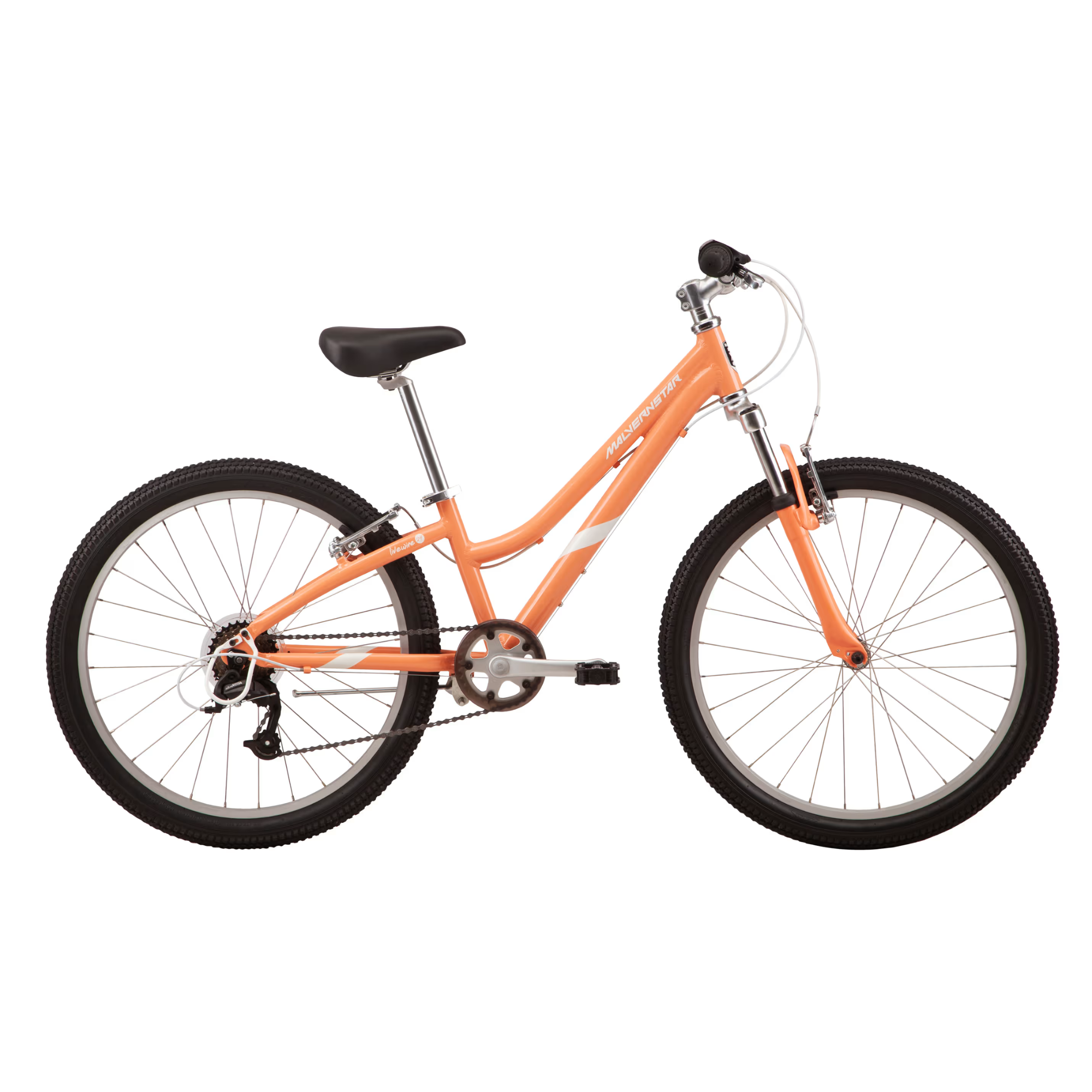 Malvern Star Livewire 24 Kids Bike in orange color with lightweight frame and suspension, perfect for young adventurers.