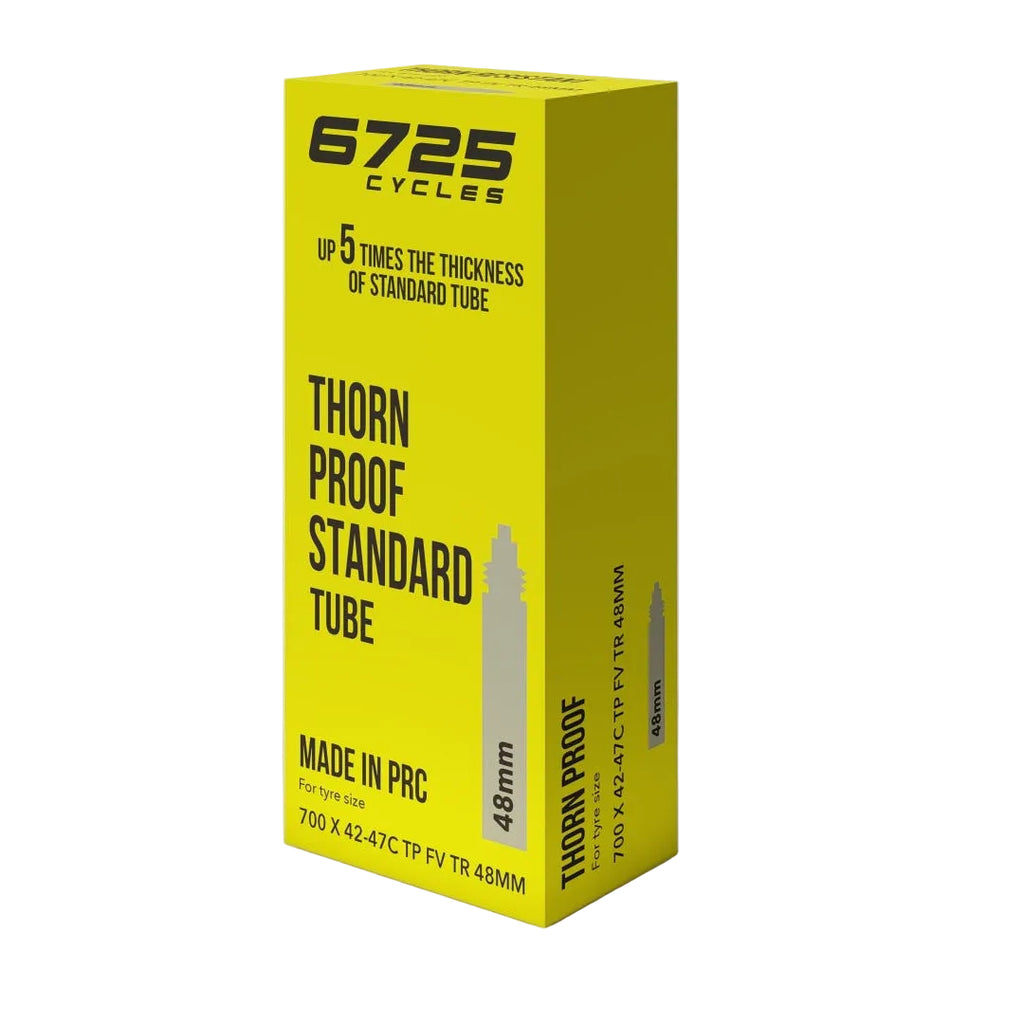 Yellow box of 6725 Cycles Thorn Proof Standard Tube on a white background
