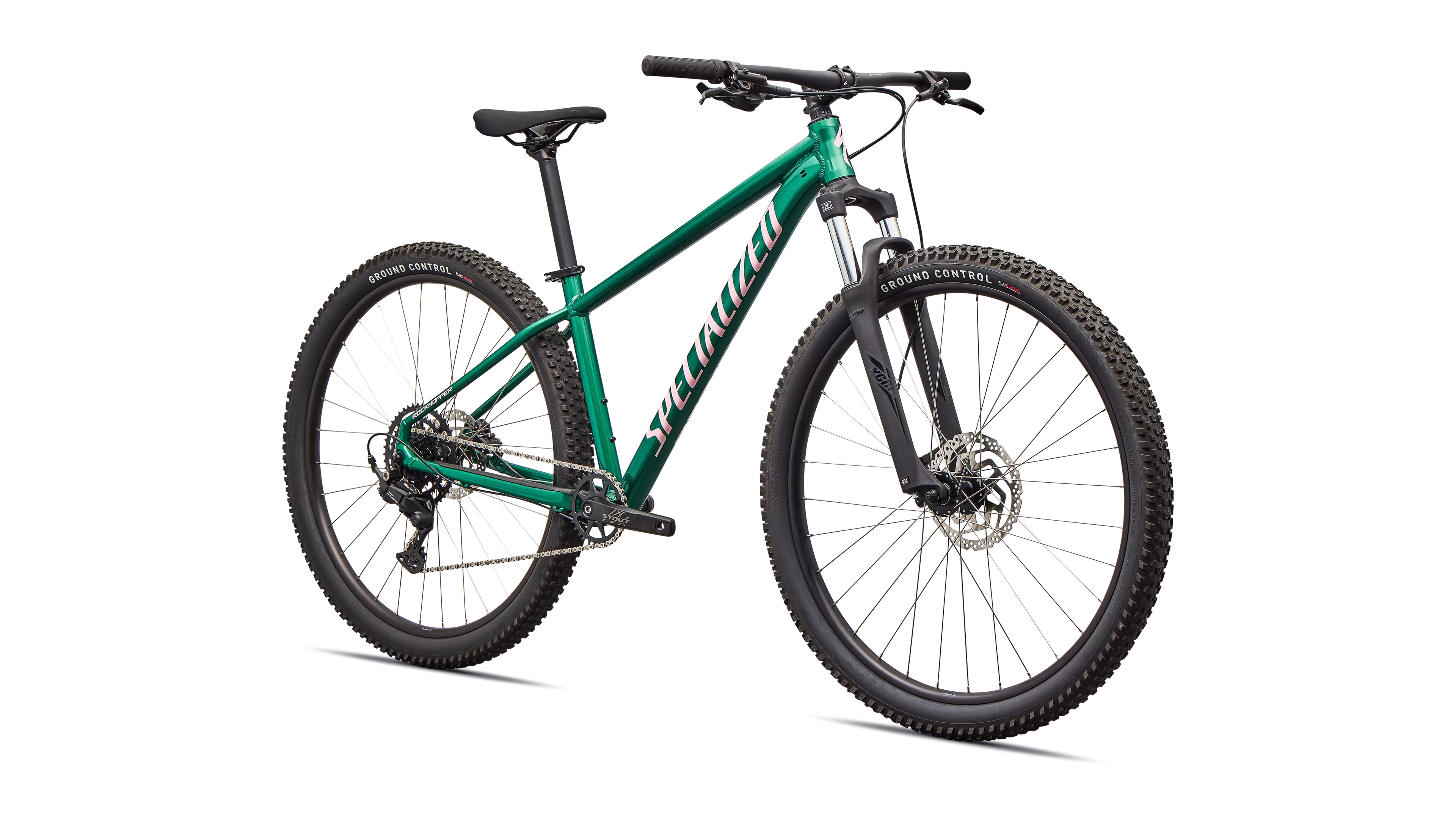 2026 Specialized Rockhopper Sport mountain bike in green, designed for trail-ready performance and durability.