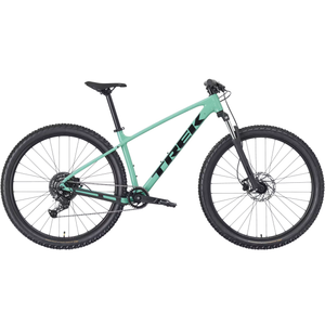 2026 Trek Marlin 4 Gen 3 Mountain Bike in mint green color, showcasing its hardtail design and sturdy frame for trail riding.