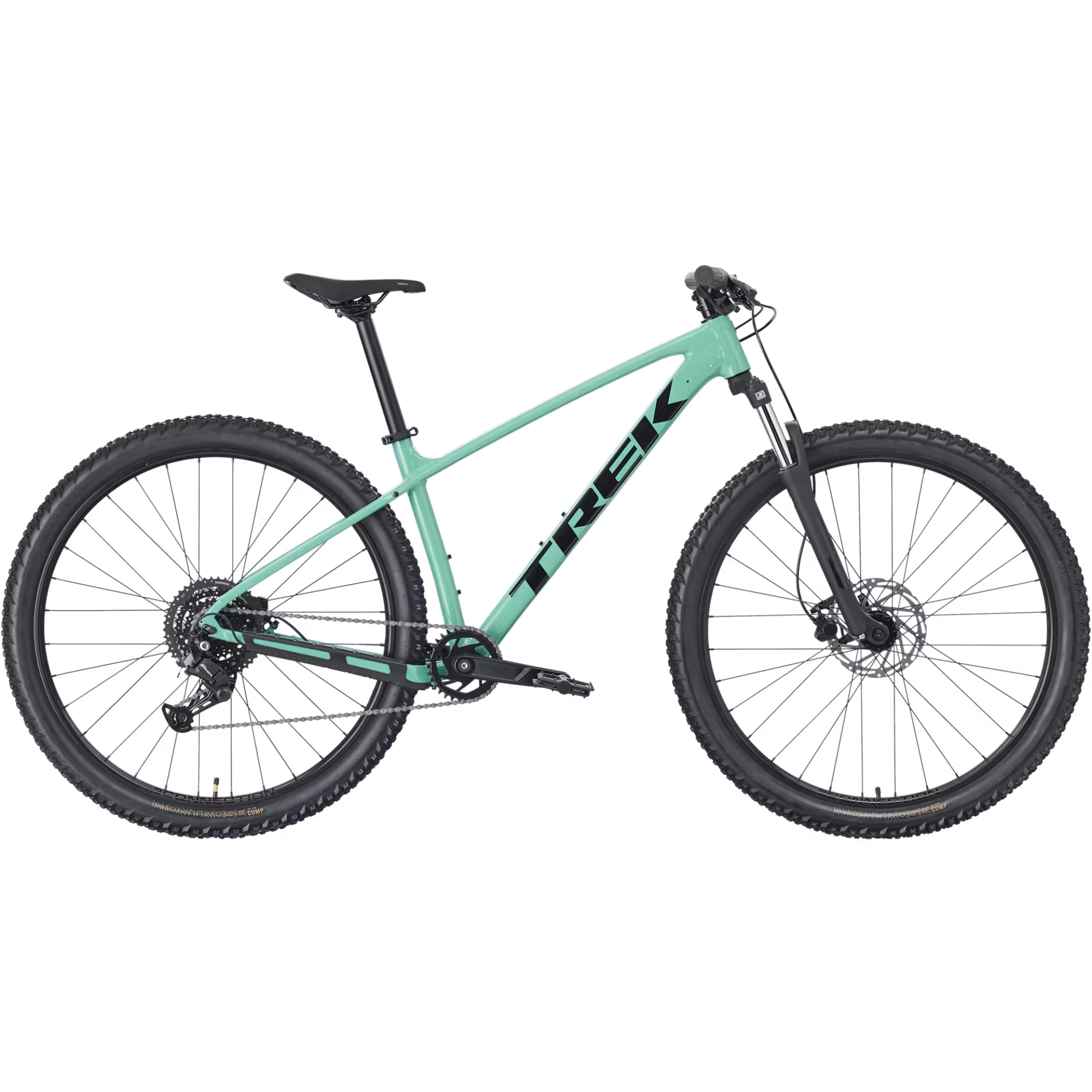 2026 Trek Marlin 4 Gen 3 Mountain Bike in mint green color, showcasing its hardtail design and sturdy frame for trail riding.