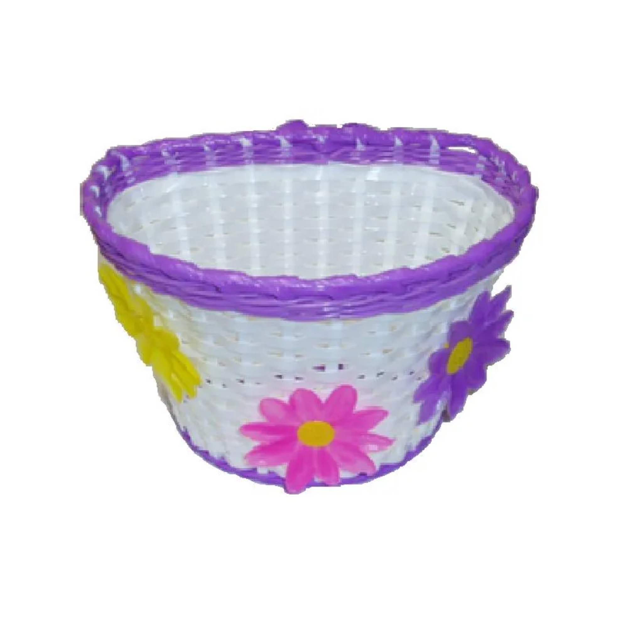 Kids Bicycle Basket White/Purple Strip w/ Large Flowers
