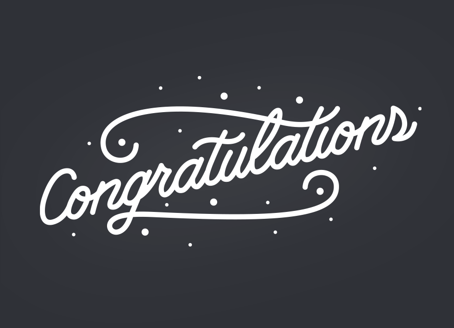 White 'Congratulations' text on a black background