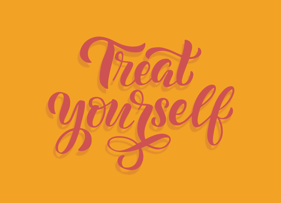 Motivational quote 'Treat yourself' in cursive on a yellow background