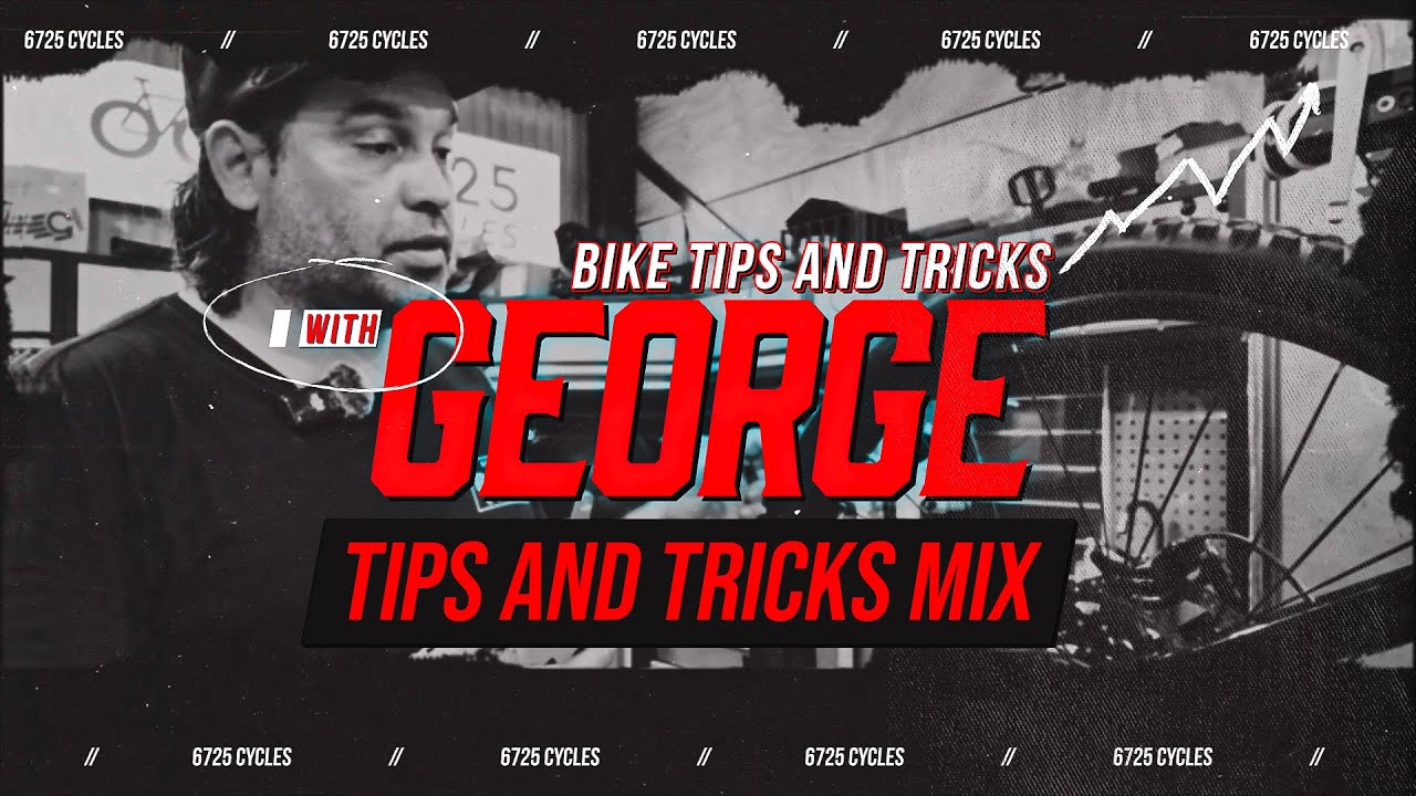 Promotional graphic for 'Bike Tips and Tricks with George' featuring a person and text overlay.