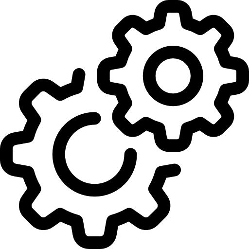 Two black gears on a white background